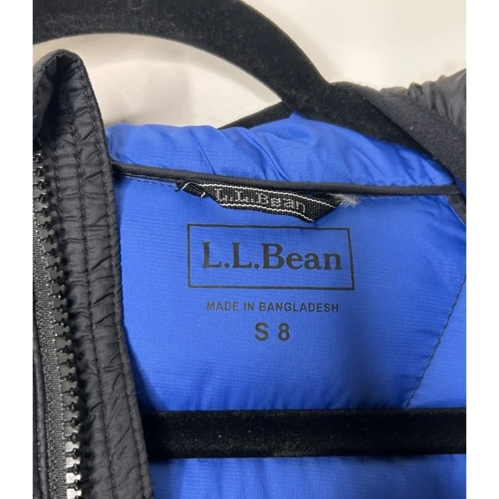 L.L. Bean 650 Fill Down Hooded Jacket Youth Black Stowaway Downtek Size Small 8